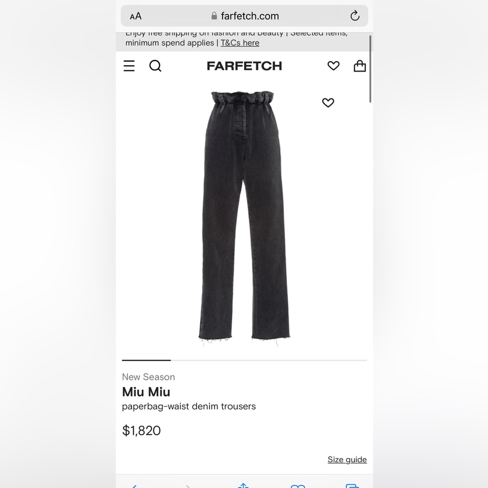 Miu miu paper bag denim size 29